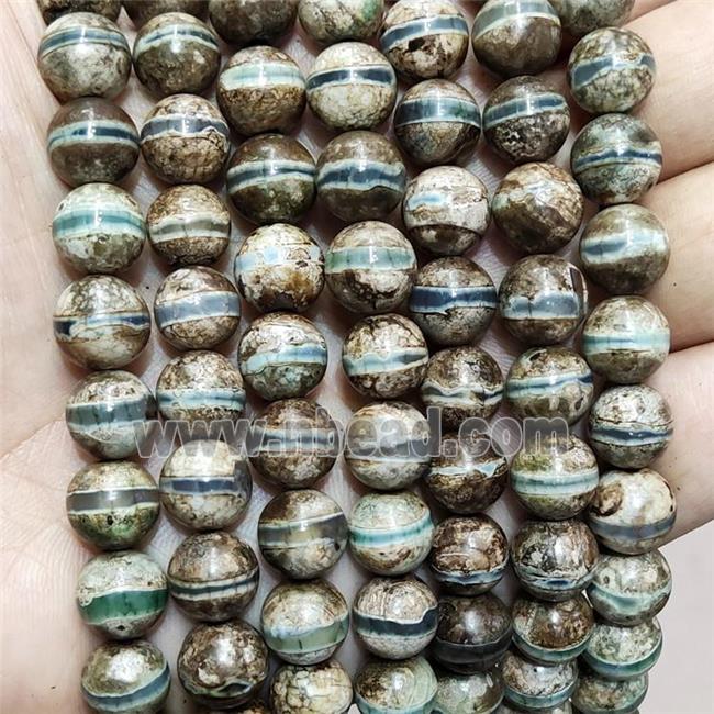 Tibetan Agate Beads Smooth Round Khaki Line