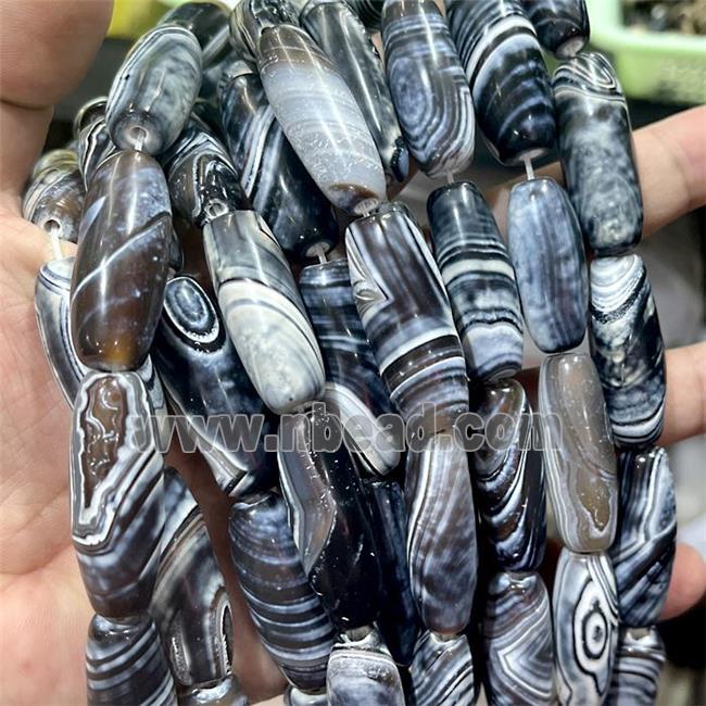 Natural Stripe Agate Beads Rice Black