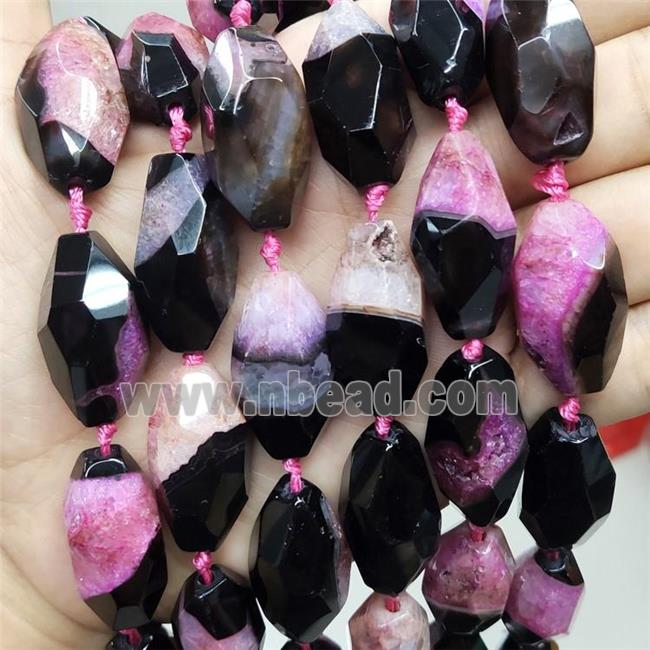 Druzy Agate Beads Faceted Rice Pink Dye