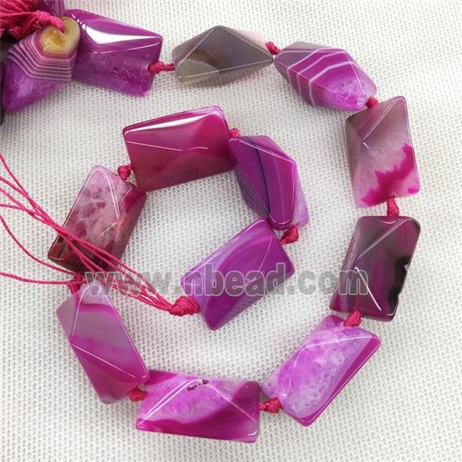 Natural Agate Druzy Rectangle Beads Hotpink Dye Point