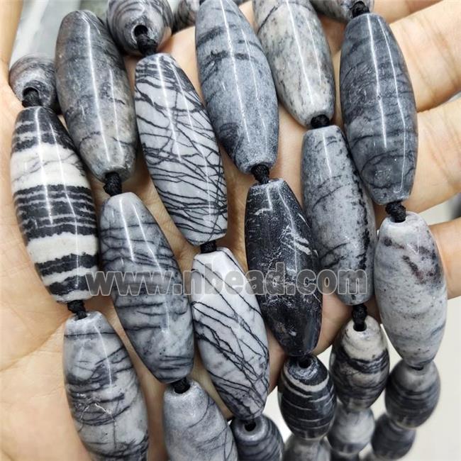 Natural Black Silk Jasper Rice Beads