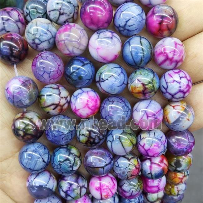 Natural Veins Agate Beads Multicolor Dye Smooth Round