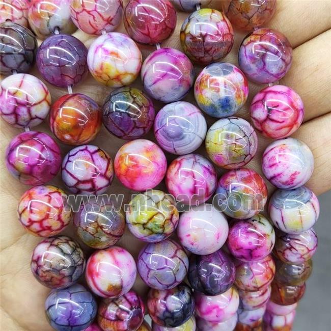 Natural Veins Agate Beads Multicolor Dye Smooth Round