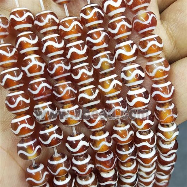 Tibetan Agate Beads Red Wave Smooth Round