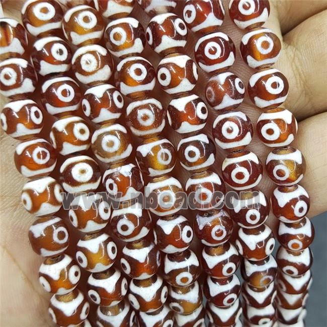 Tibetan Agate Beads Red Evil Eye Smooth Round