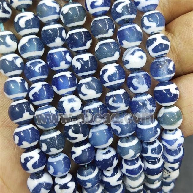 Tibetan Agate Beads Blue Smooth Round