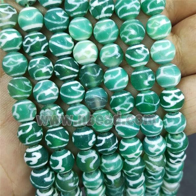 Tibetan Agate Beads Green Smooth Round