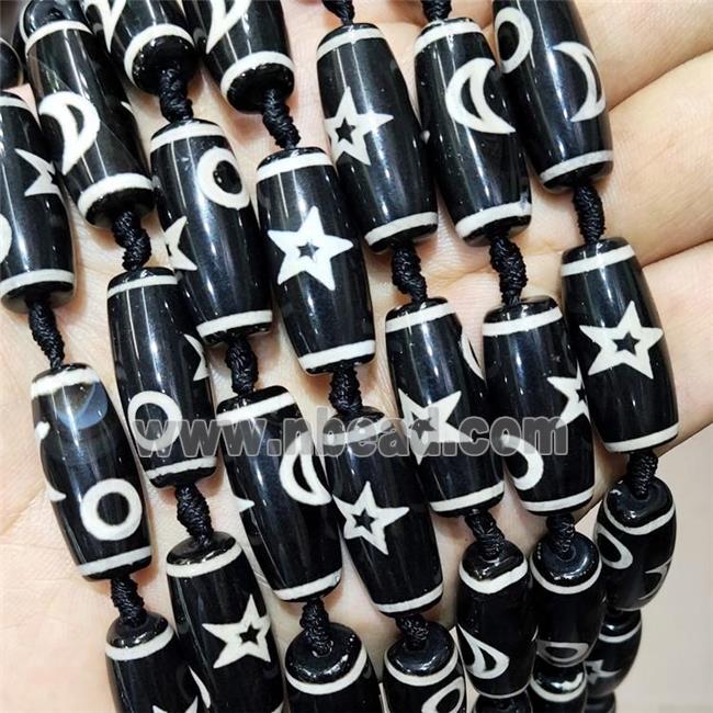 Tibetan Style Agate Rice Beads Star Moon Sun Black