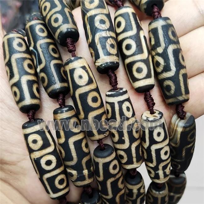 Tibetan Style Agate Rice Beads Yellow Evil Eye Black