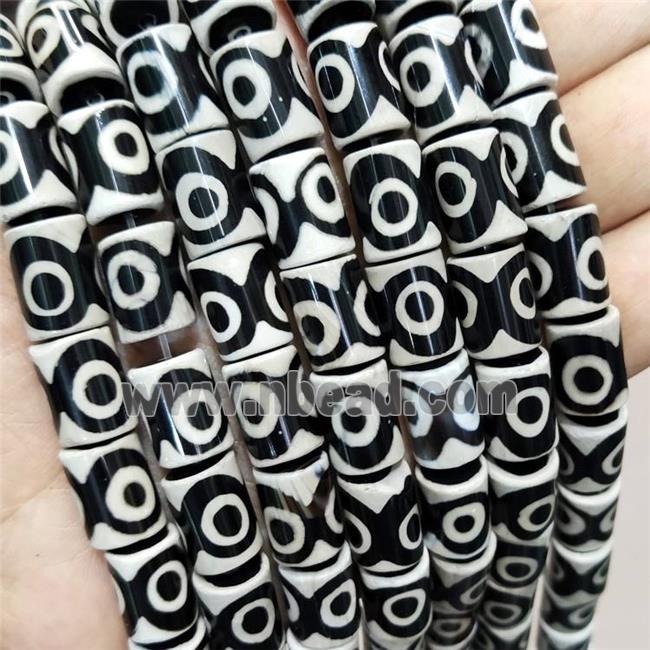 Tibetan Style Agate Tube Beads Evil Eye White Black