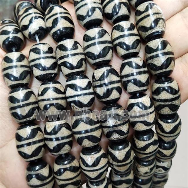 Tibetan Agate Barrel Beads Wave White Black