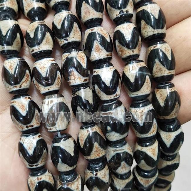 Tibetan Agate Barrel Beads Wave White Black