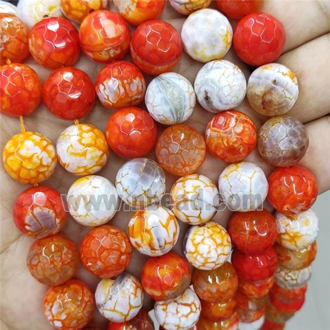 Orange Veins Agate Beads Dye Faceted Round