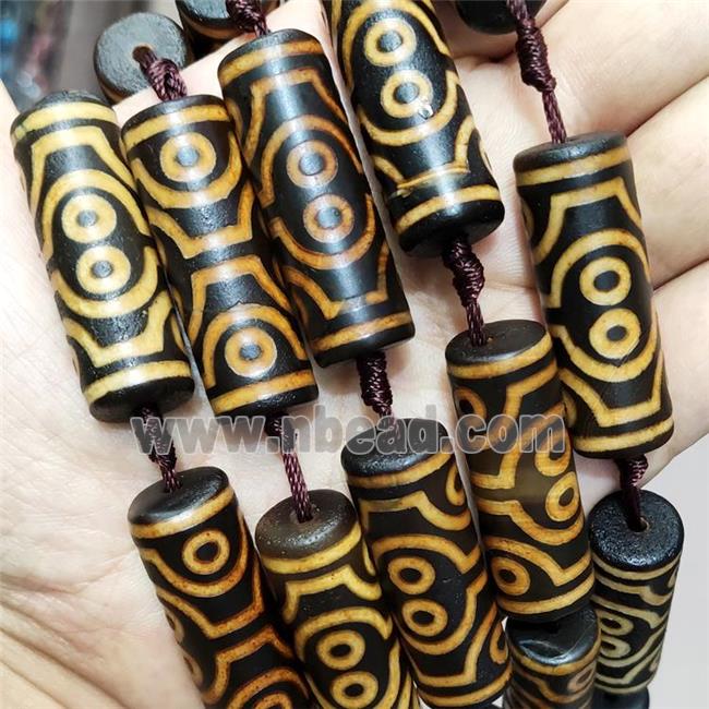 Tibetan Agate Tube Beads Evil Eye Yellow