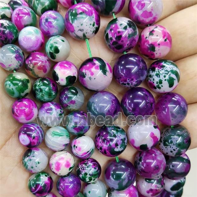 Natural Agate Beads Fuchsia Dye Smooth Round