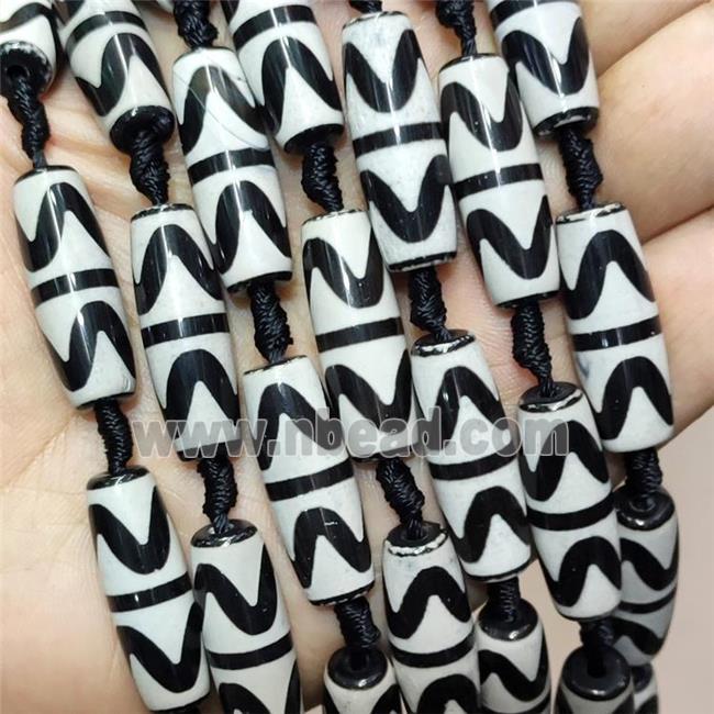 Tibetan Agate Rice Beads Black White Double Wave