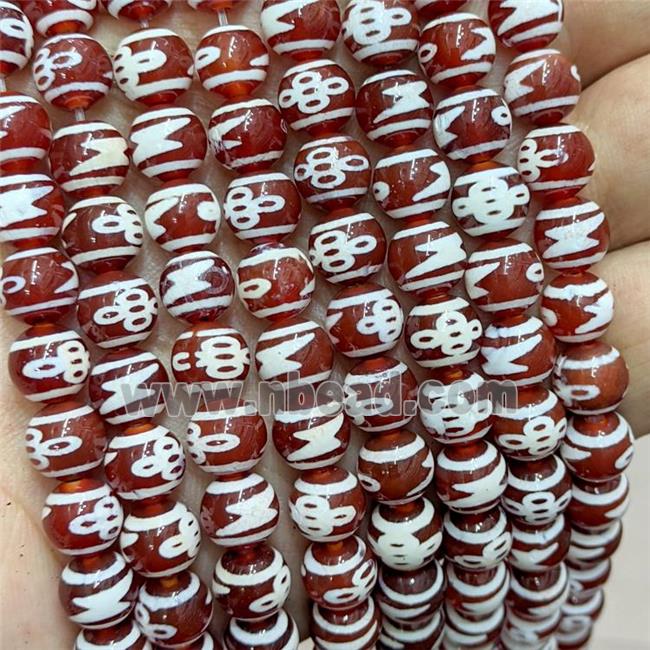 Tibetan Agate Beads Red Smooth Round