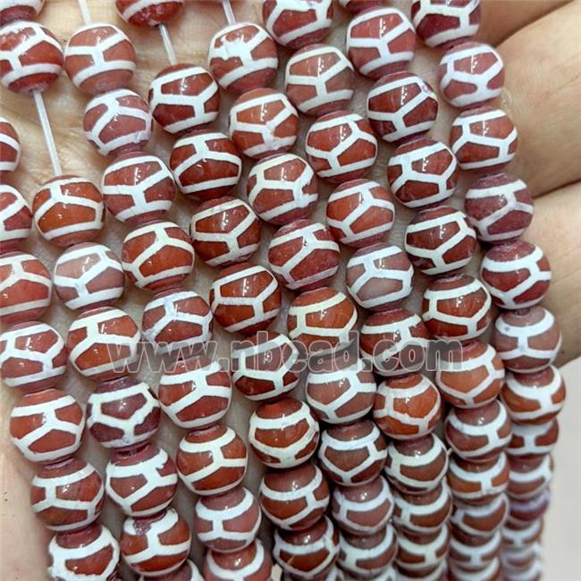 Tibetan Agate Beads Red Smooth Round Tortoise