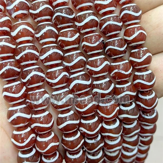 Tibetan Agate Beads Red Smooth Round Wave