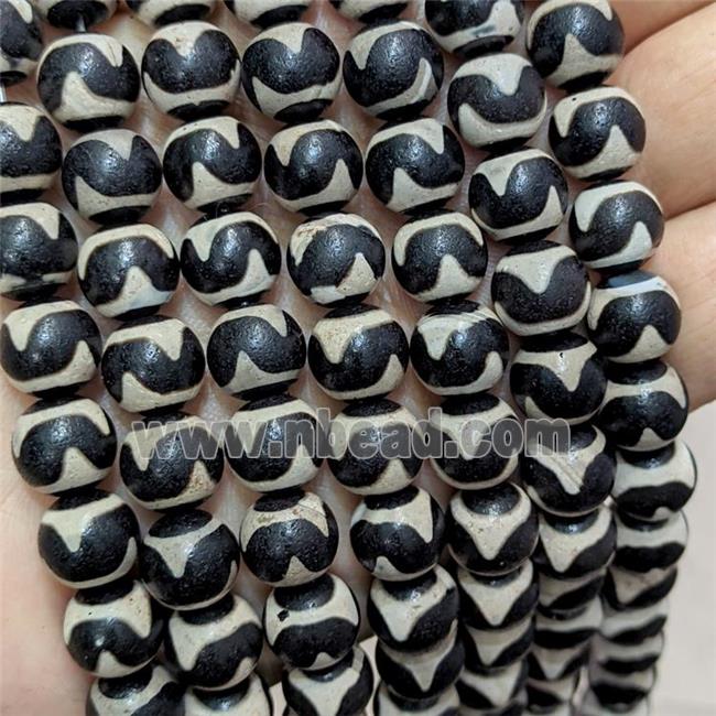 Tibetan Agate Beads Black Round Wave