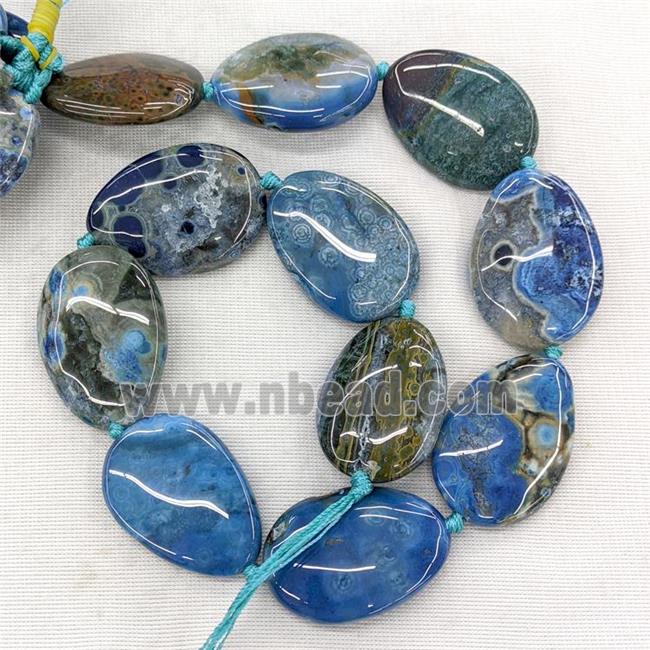 Natural Ocean Agate Slice Beads Blue Dye