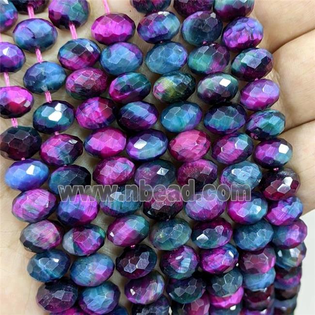 Natural Tiger Eye Stone Beads Faceted Rondelle Multicolor Dye