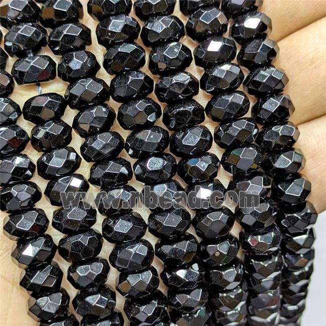 Natural Black Onyx Agate Beads Faceted Rondelle