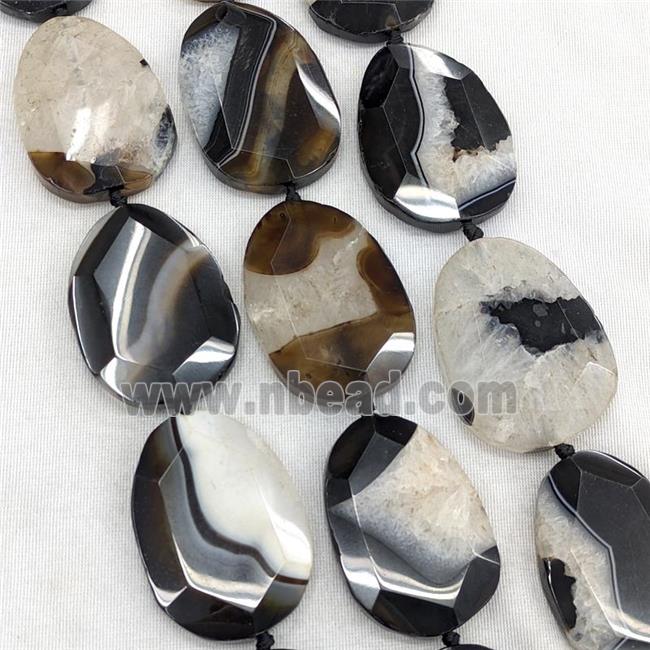 Natural Druzy Agate Beads Slice Freeform Faceted Black Dye