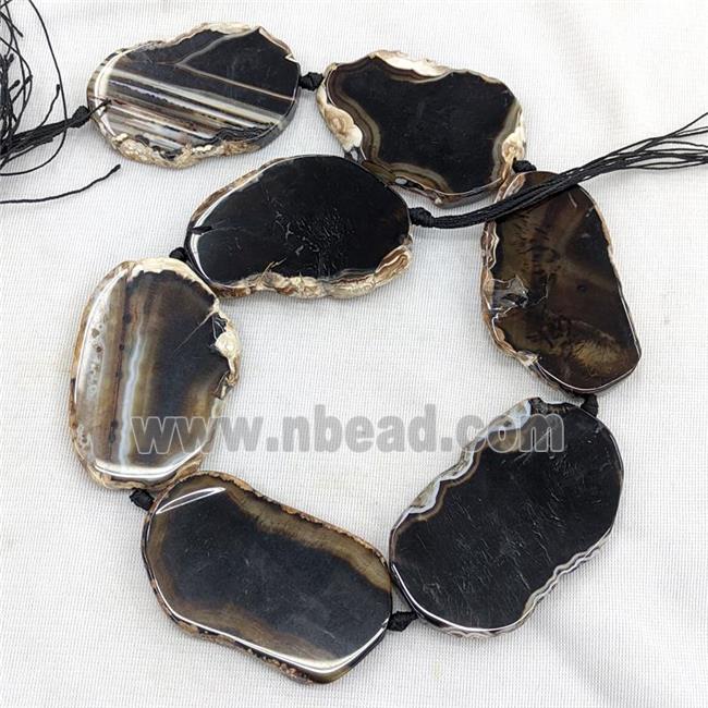 Natural Agate Beads Slice Freeform Flat Black Dye