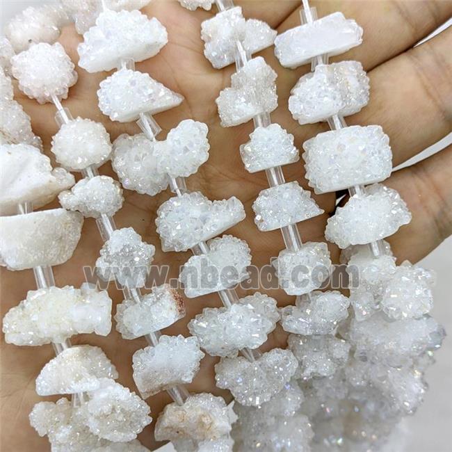 Natural White Druzy Quartz Cluster Beads AB-Color Electroplated