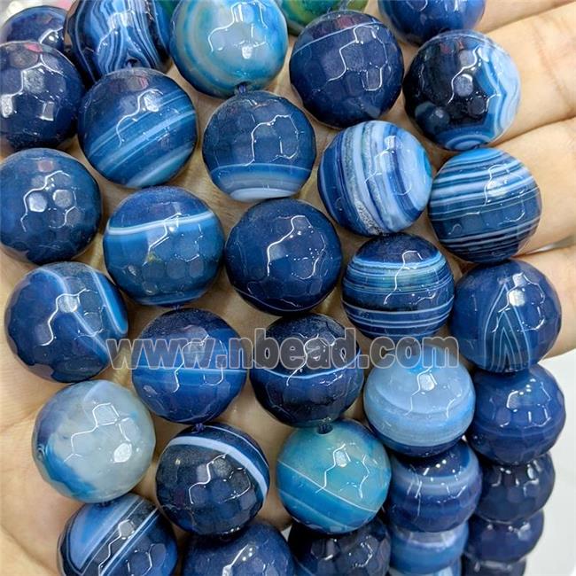 Natural Stripe Agate Beads Banded Blue Dye Faceted Round