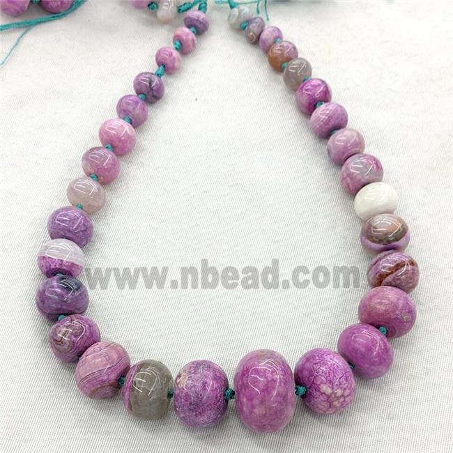 Natural Agate Rondelle Beads Graduated Fuchsia Dye Smooth