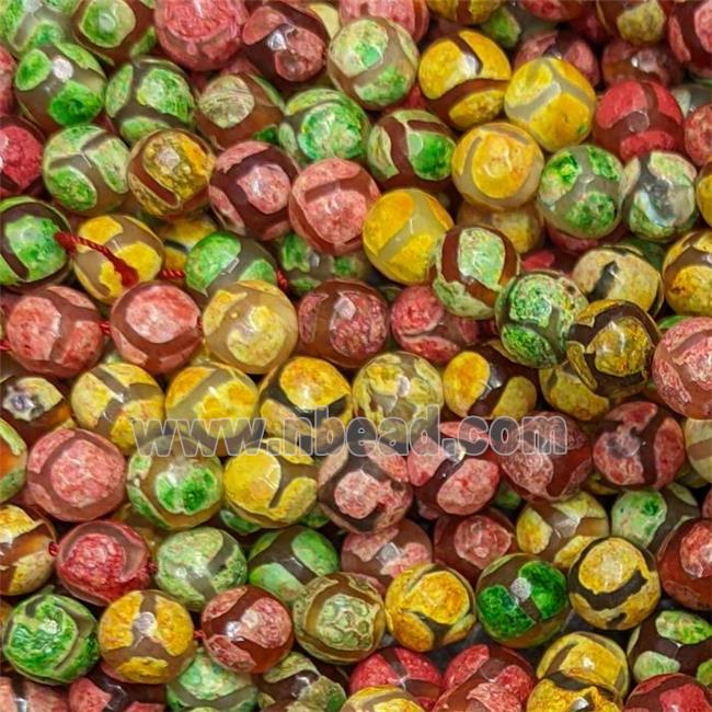 Tibetan Agate Beads Faceted Round Mixed Color Dye