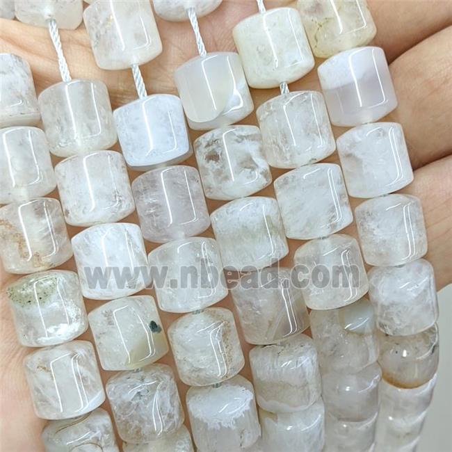 Natural Druzy Agate Tube Beads White