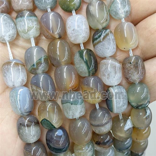 Natural Druzy Agate Barrel Beads Gray