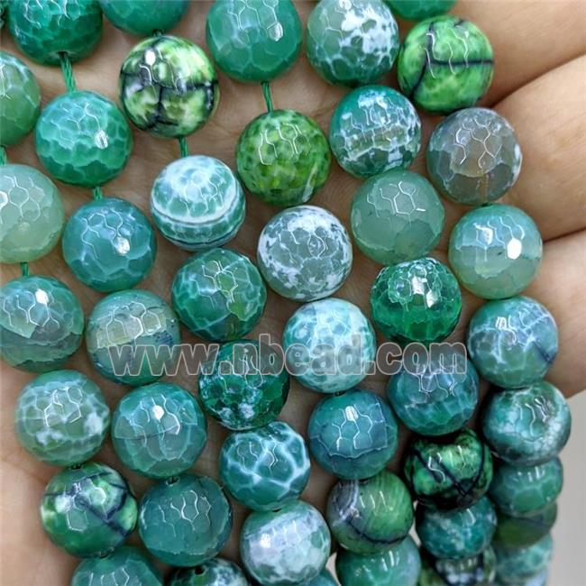 Natural Dragon Veins Agate Beads Fired Faceted Round Green Dye