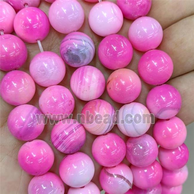 Natural Stripe Agate Beads Hotpink Dye Smooth Round