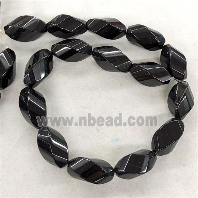 Natural Black Obsidian Twist Beads