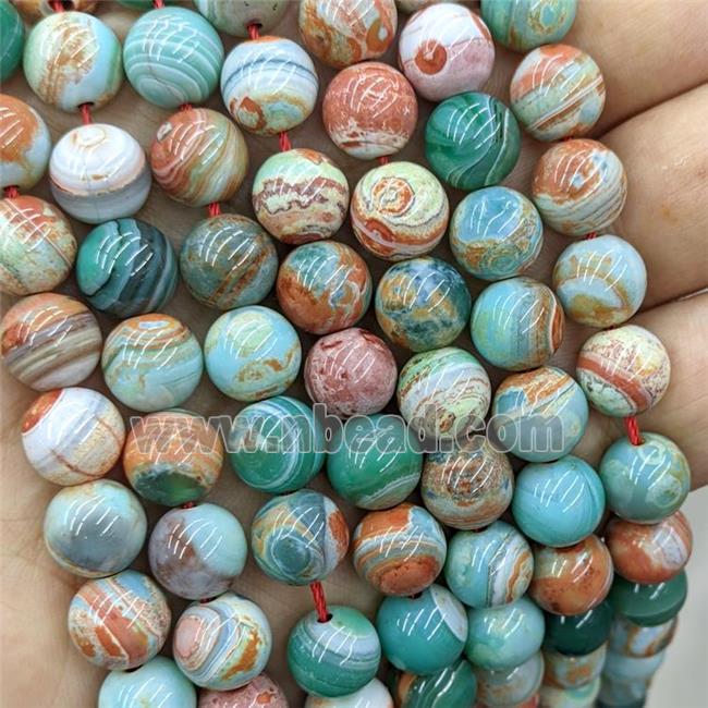 Natural Fire Agate Round Beads Green Orange Dye Smooth