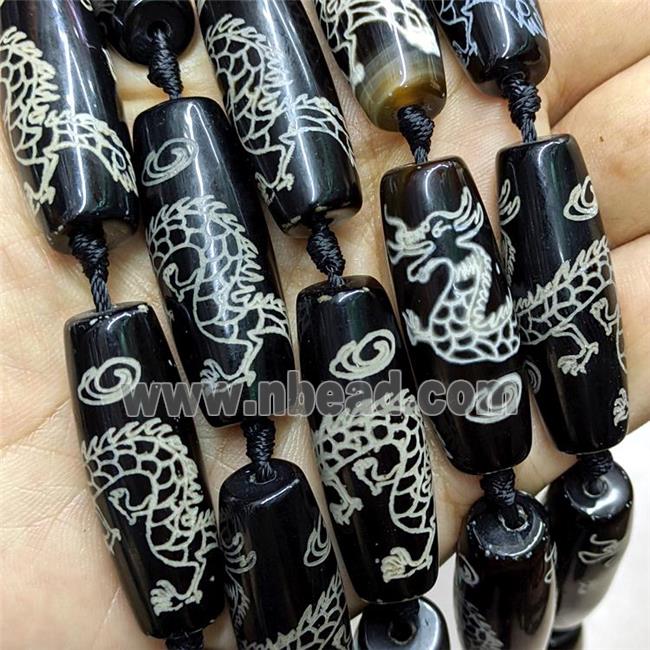 Tibetan Agate Rice Beads Black White Dragon