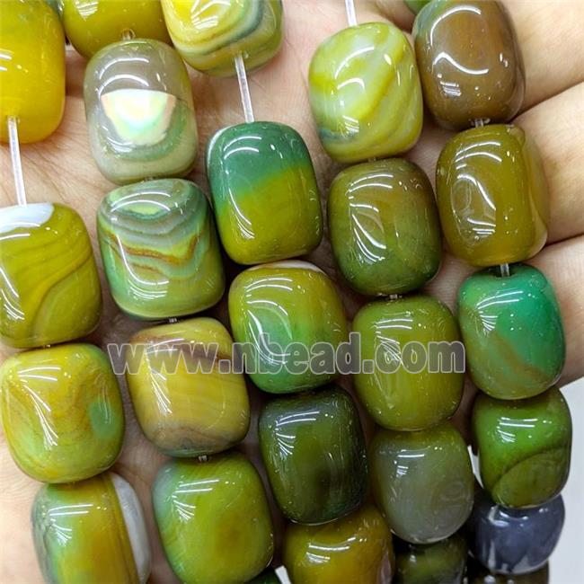 Natural Stripe Agate Tube Beads Olive Dye