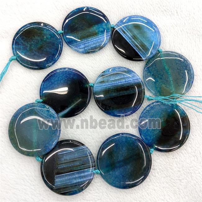 Natural Agate Coin Beads Blue Dye Flat Round