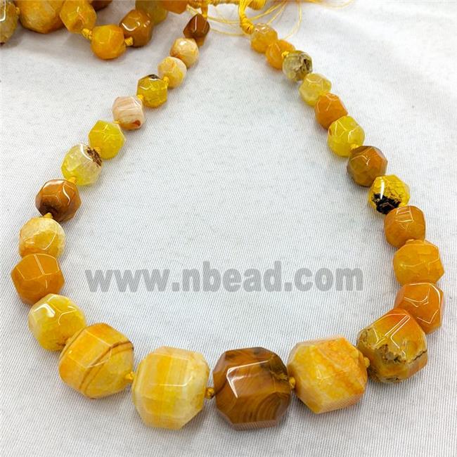 Natural Agate Graduated Beads Orange Dye Faceted Cube