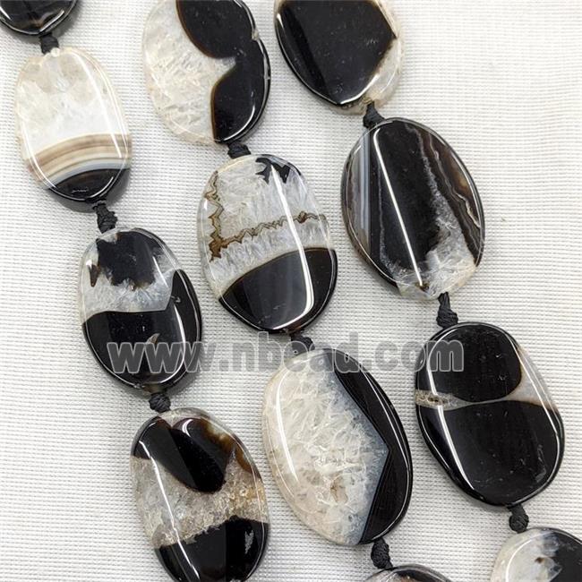 Natural Druzy Agate Oval Beads Black Dye