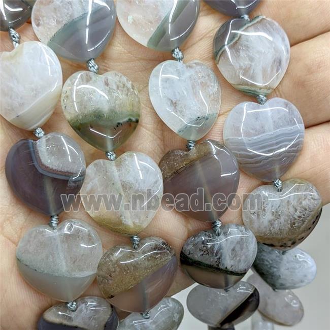 Druzy Agate Heart Beads Gray