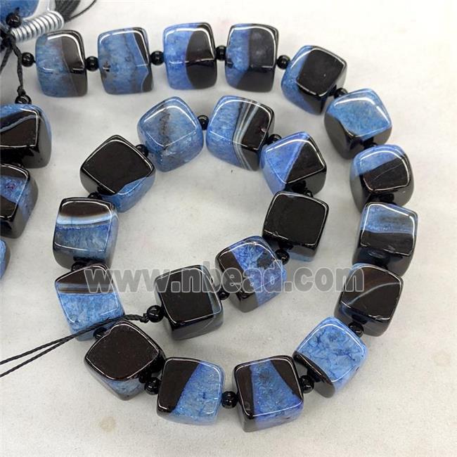 Natural Agate Druzy Cube Beads Blue Dye