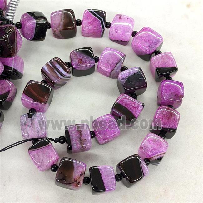 Natural Agate Druzy Cube Beads Fuchsia Dye