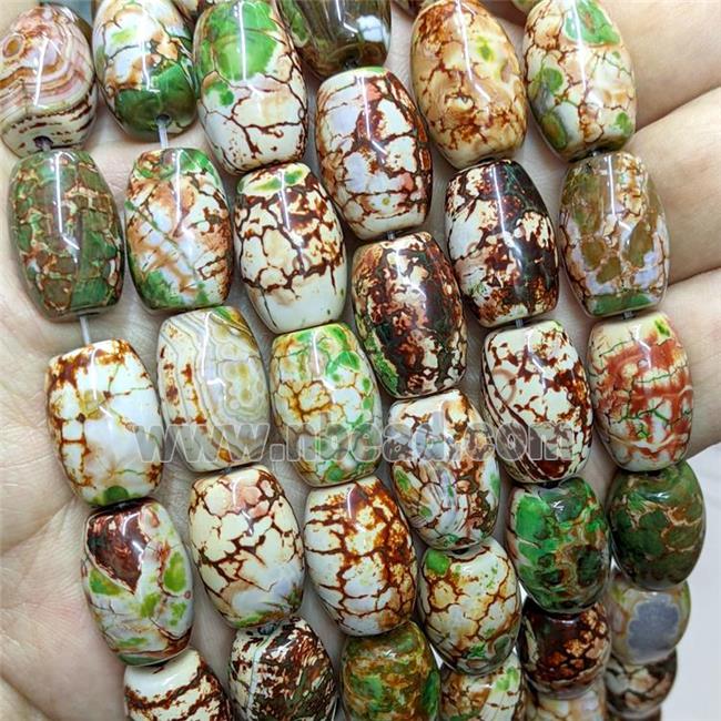 Fire Agate Barrel Beads Green Coffee Dye