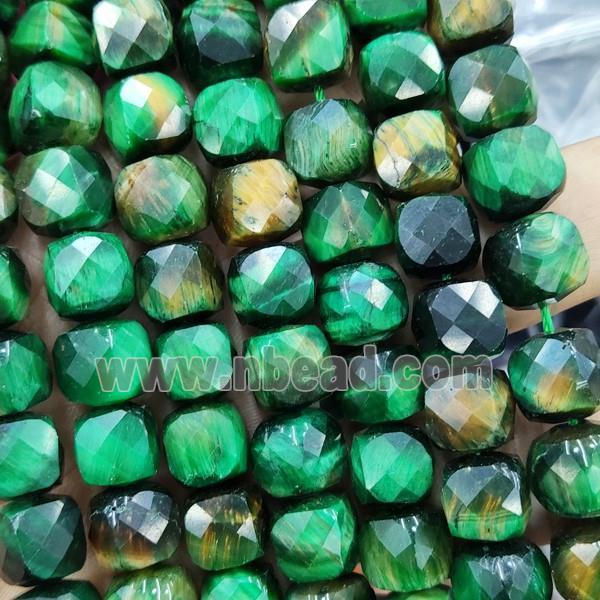 green Tiger eye beads, faceted cube