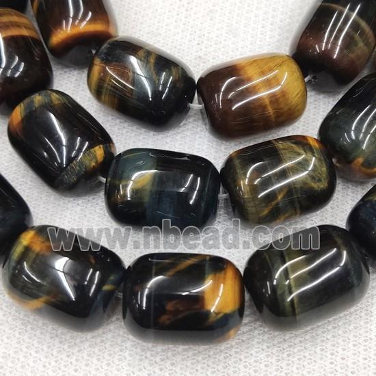 Tiger eye beads, barrel, yellowblue, AB-grade